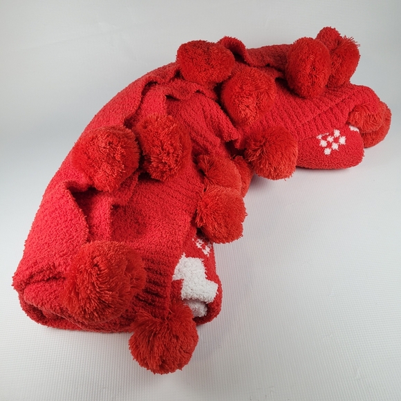 NWT PINK Victoria's Secret MARSHMALLOW Pom-Pom Tasel Red-White Blanket Cozy - Picture 6 of 9